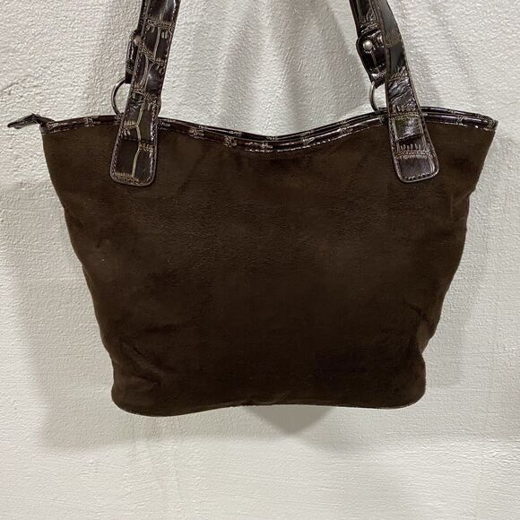 Sag Harbor Brown Lacquer Faux Crocodile Skin Handbag Purse Tote Silver Hardwear - Picture 12 of 15